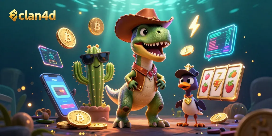 Enhance your gaming experience with clan4d featuring vibrant T-Rex and crypto elements in a lively casino scene.