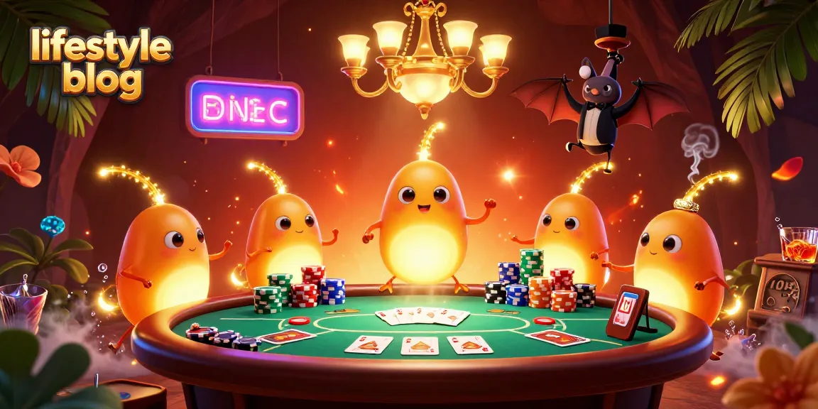 Colorful casino scene featuring glowworms and a bat dealer, ideal for a lifestyle blog.