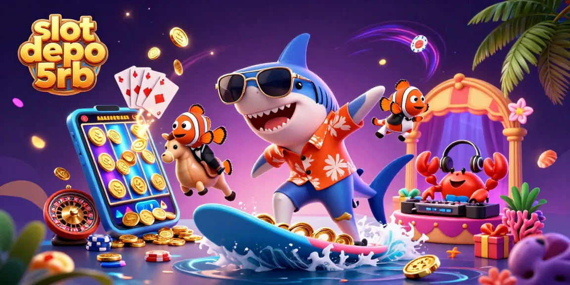 Experience winning thrills with slot depo 5rb, featuring vibrant casino visuals and playful ocean characters.